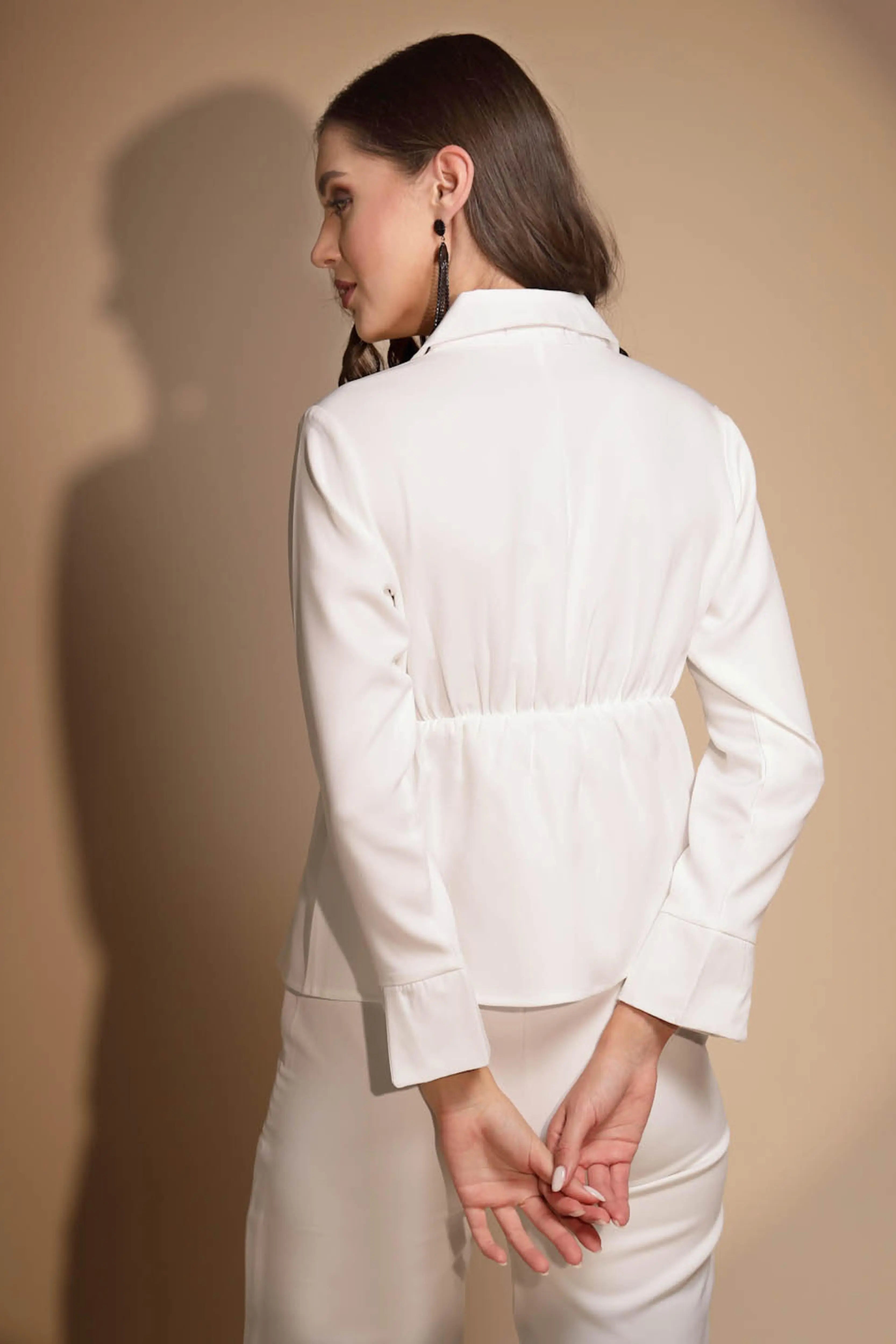 White Solid Cotton Blend Co-ord Set - Global Republic