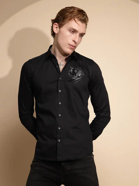 Men Black Solid Full Sleeve Polycotton Shirt