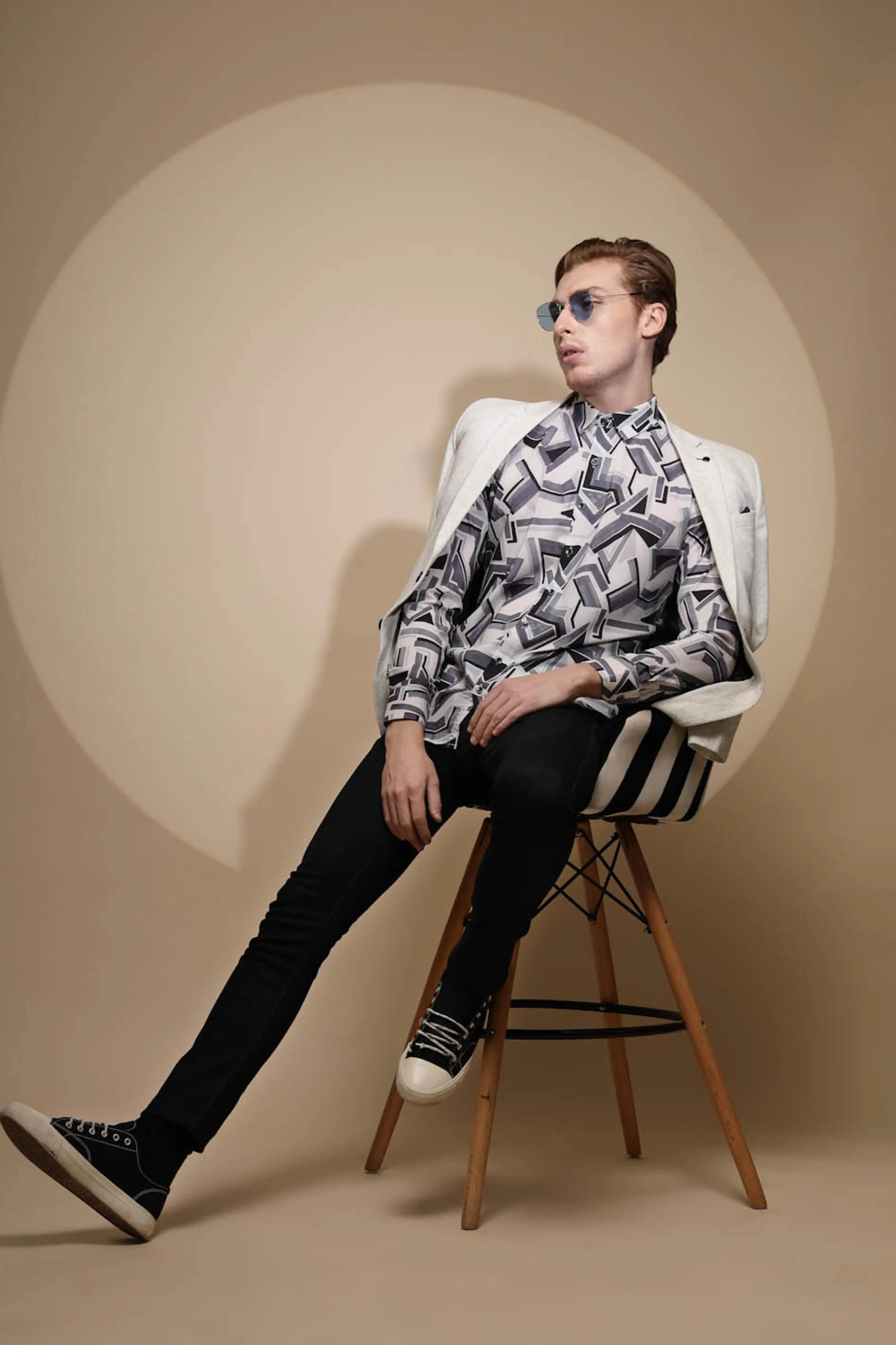 Black & White Satin Lycra Shirt