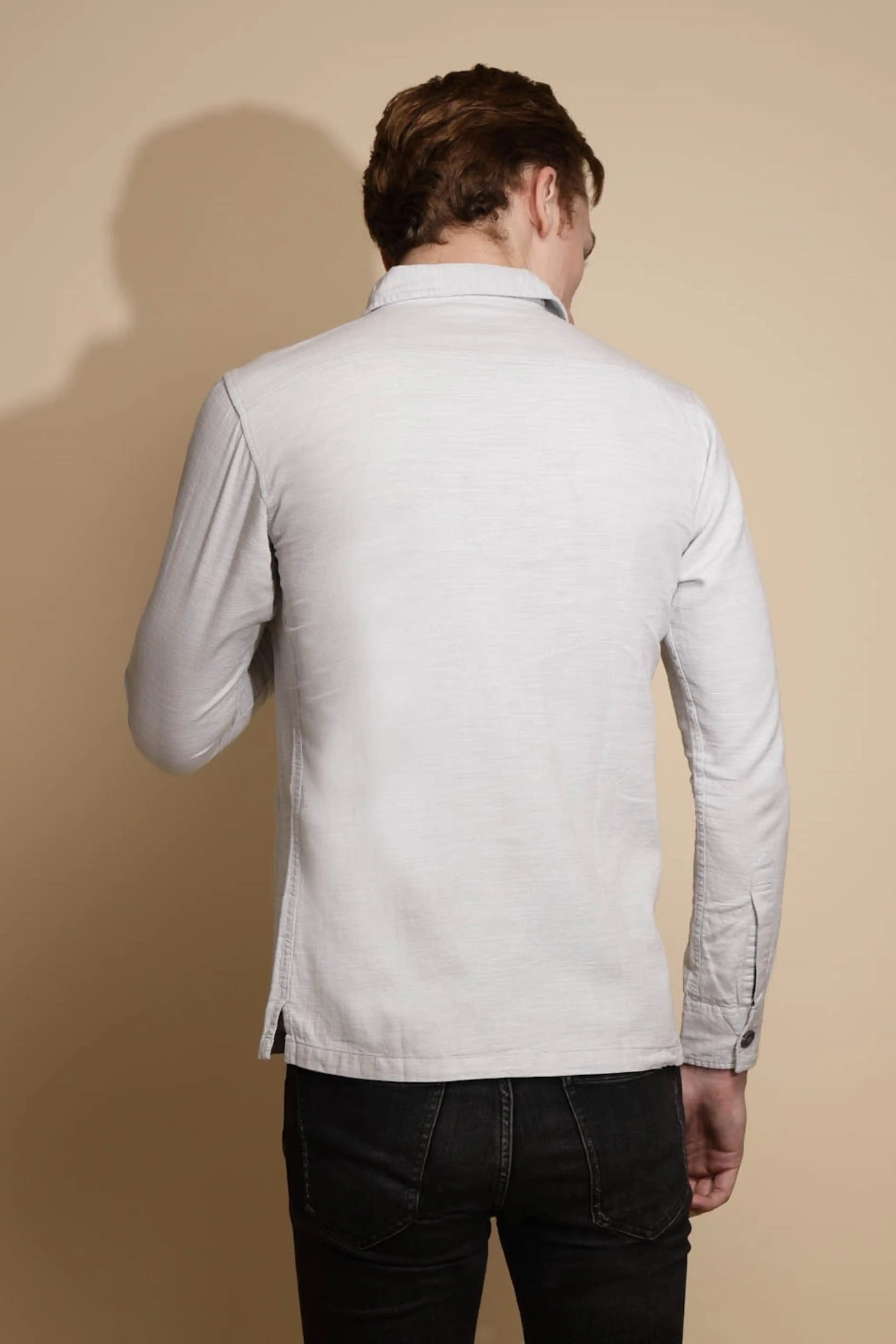 Grey Solid Cotton Shacket