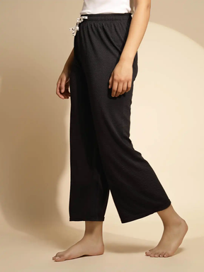 Black Solid Hosiery Mid Rise Lower