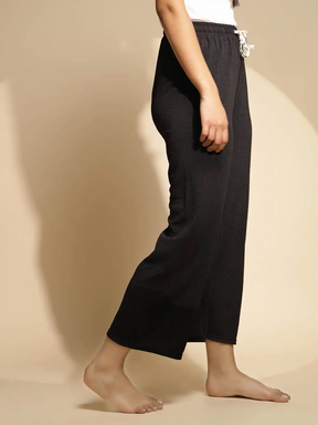 Black Solid Hosiery Mid Rise Lower