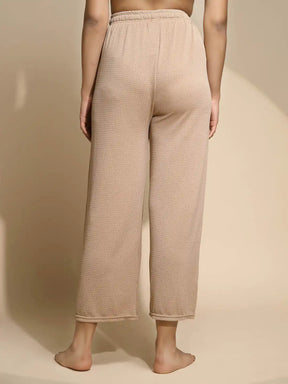 Beige Solid Mid Rise Hosiery Lower