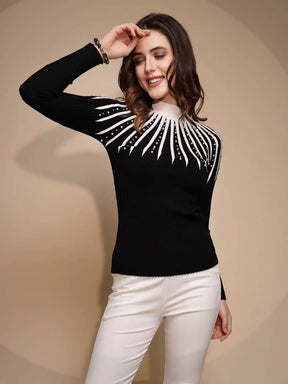 Black Solid Turtleneck Acrylic Pullover