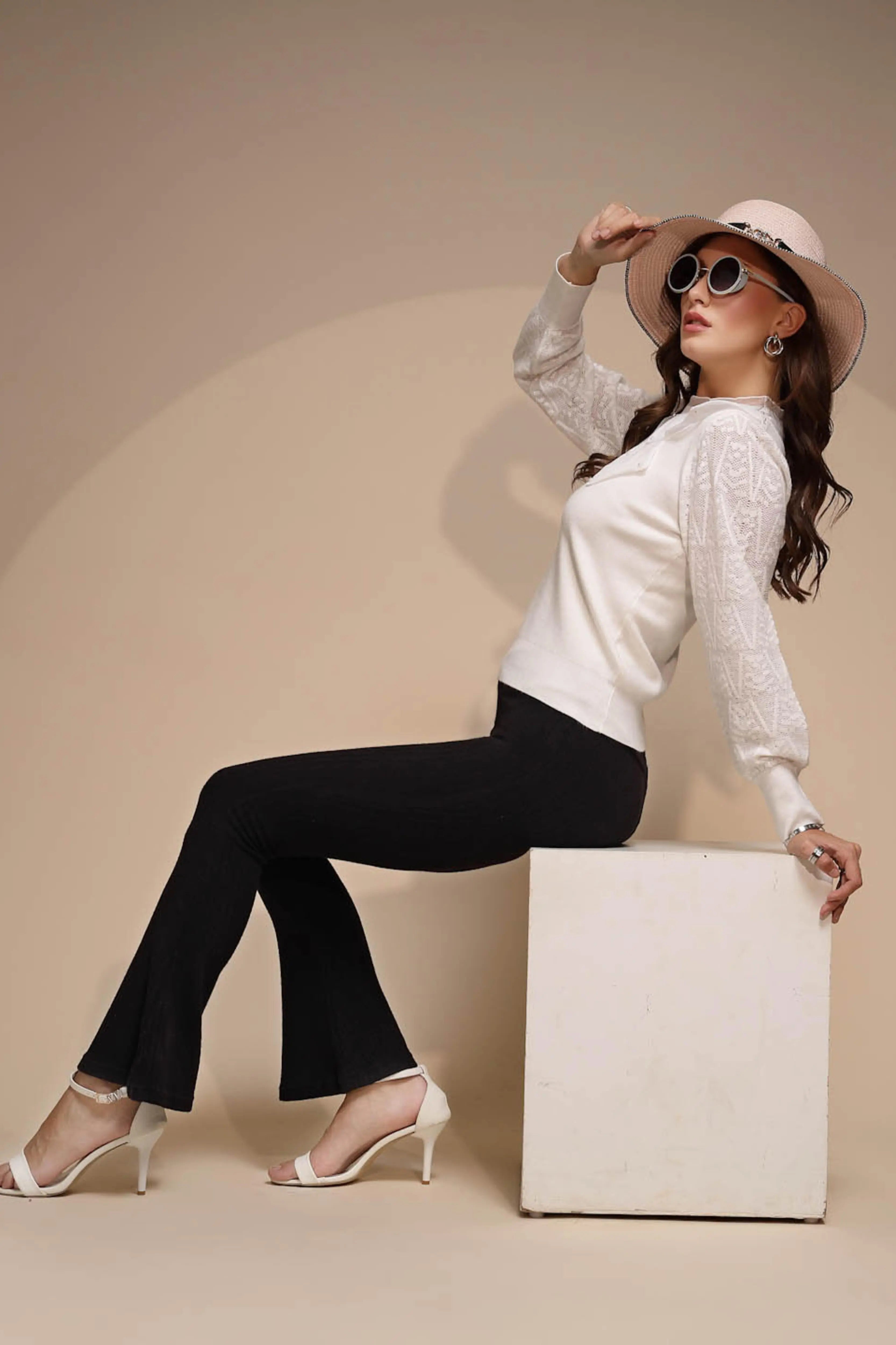 White Solid Turtleneck Acrylic Pullover - Global Republic