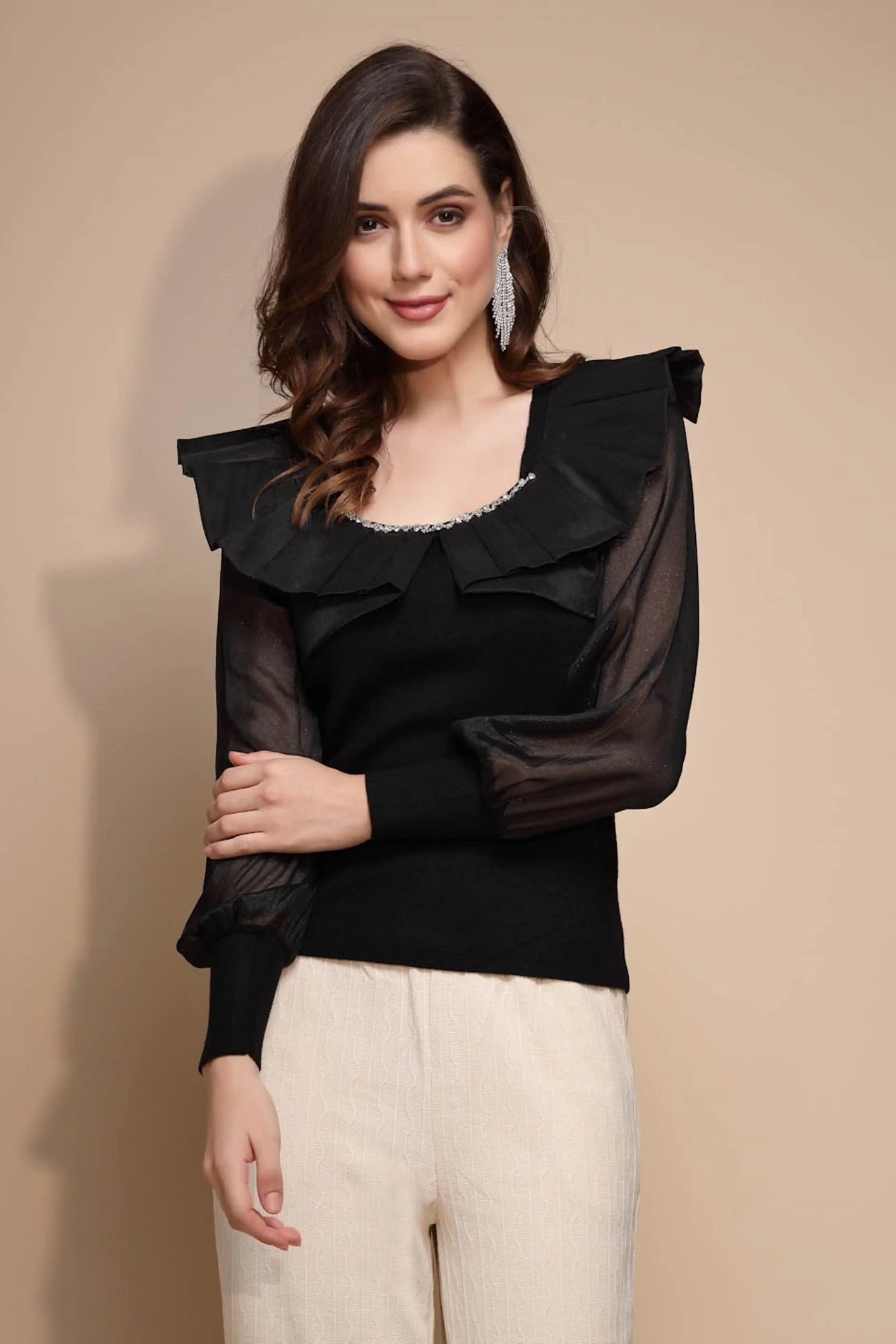 Black Round Neck Acrylic Pullover