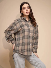 Beige Solid Collared Neck Cotton Check Shirt