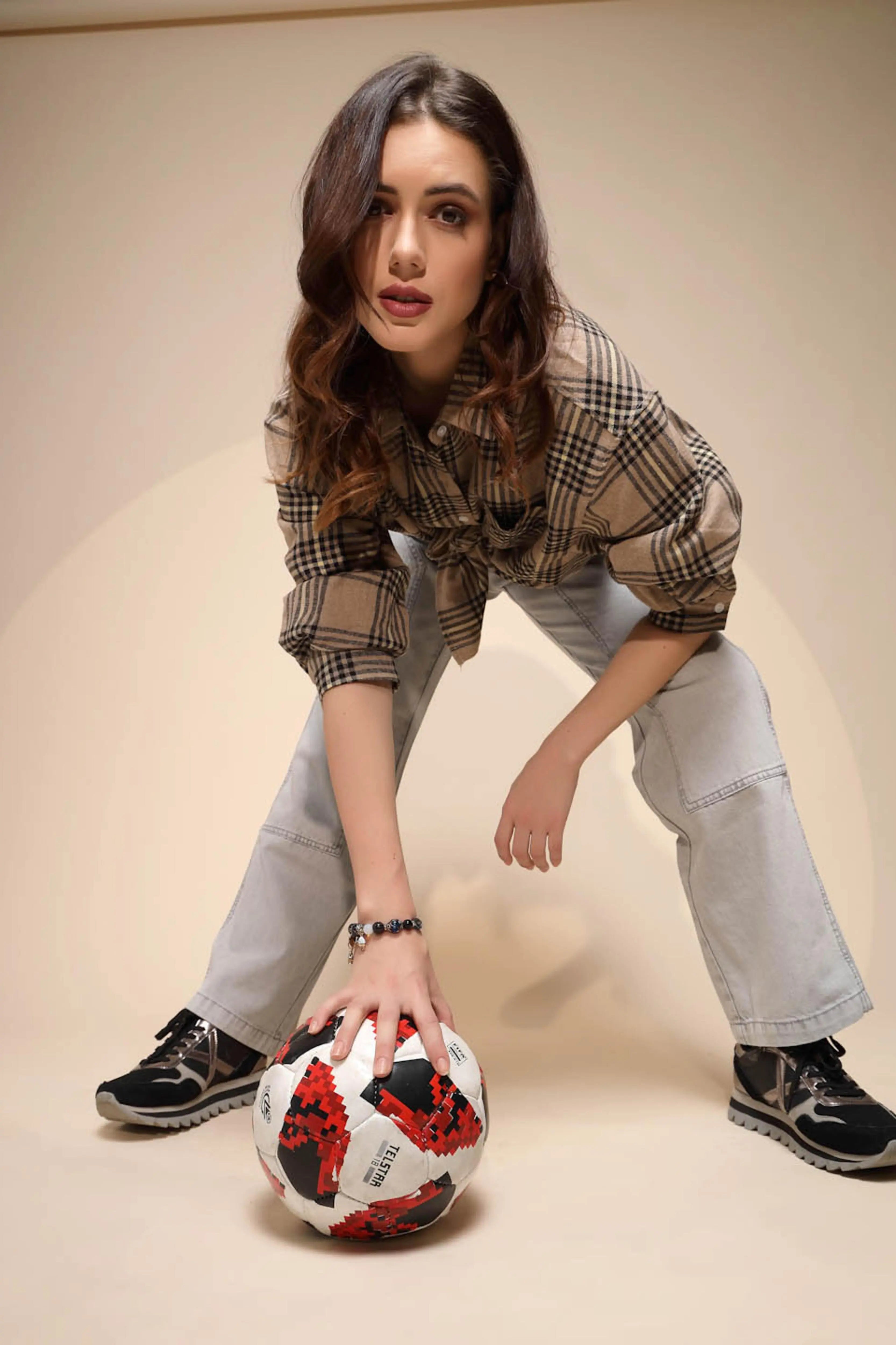 Beige Solid Collared Neck Cotton Check Shirt - Global Republic