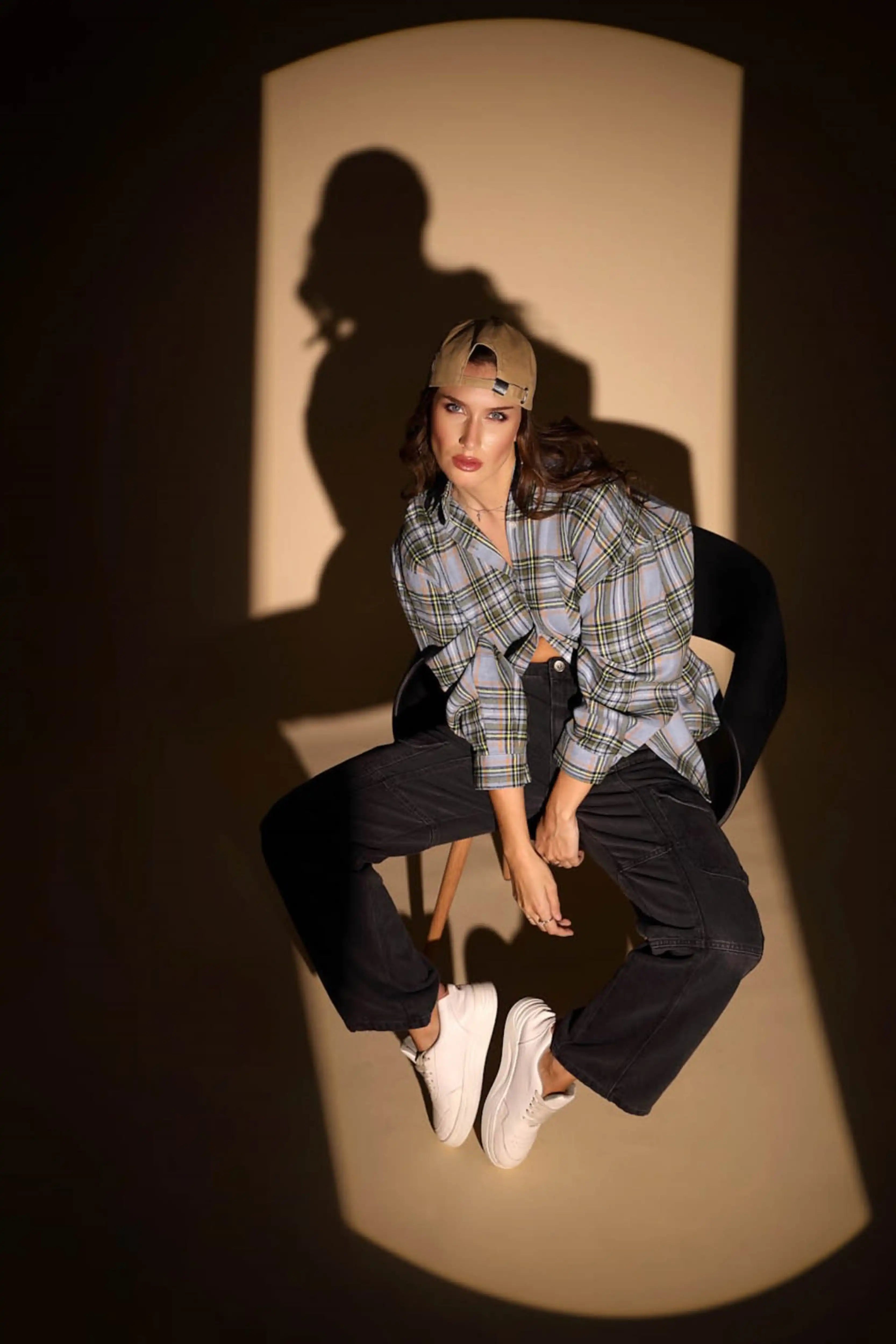 Blue Check Cotton Loose Shirt