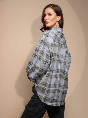 Blue Check Cotton Loose Shirt