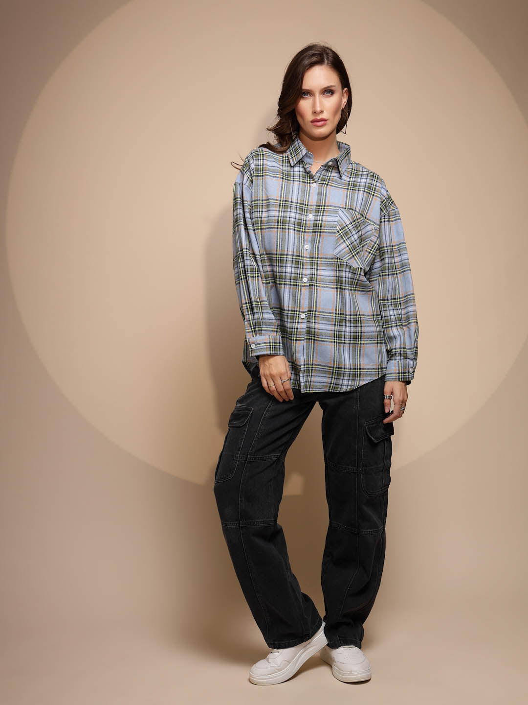 Blue Check Cotton Loose Shirt