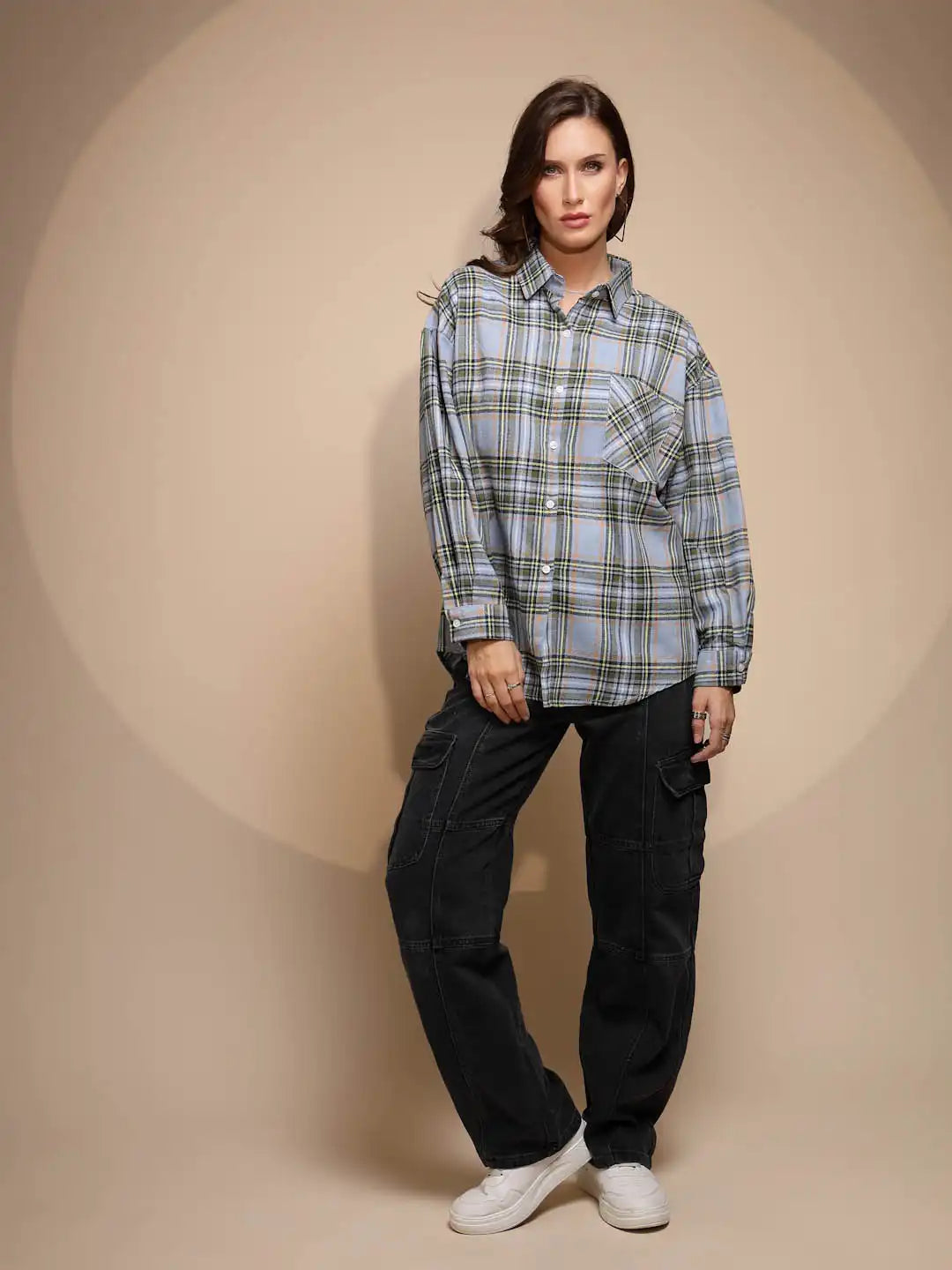 Blue Check Cotton Loose Shirt