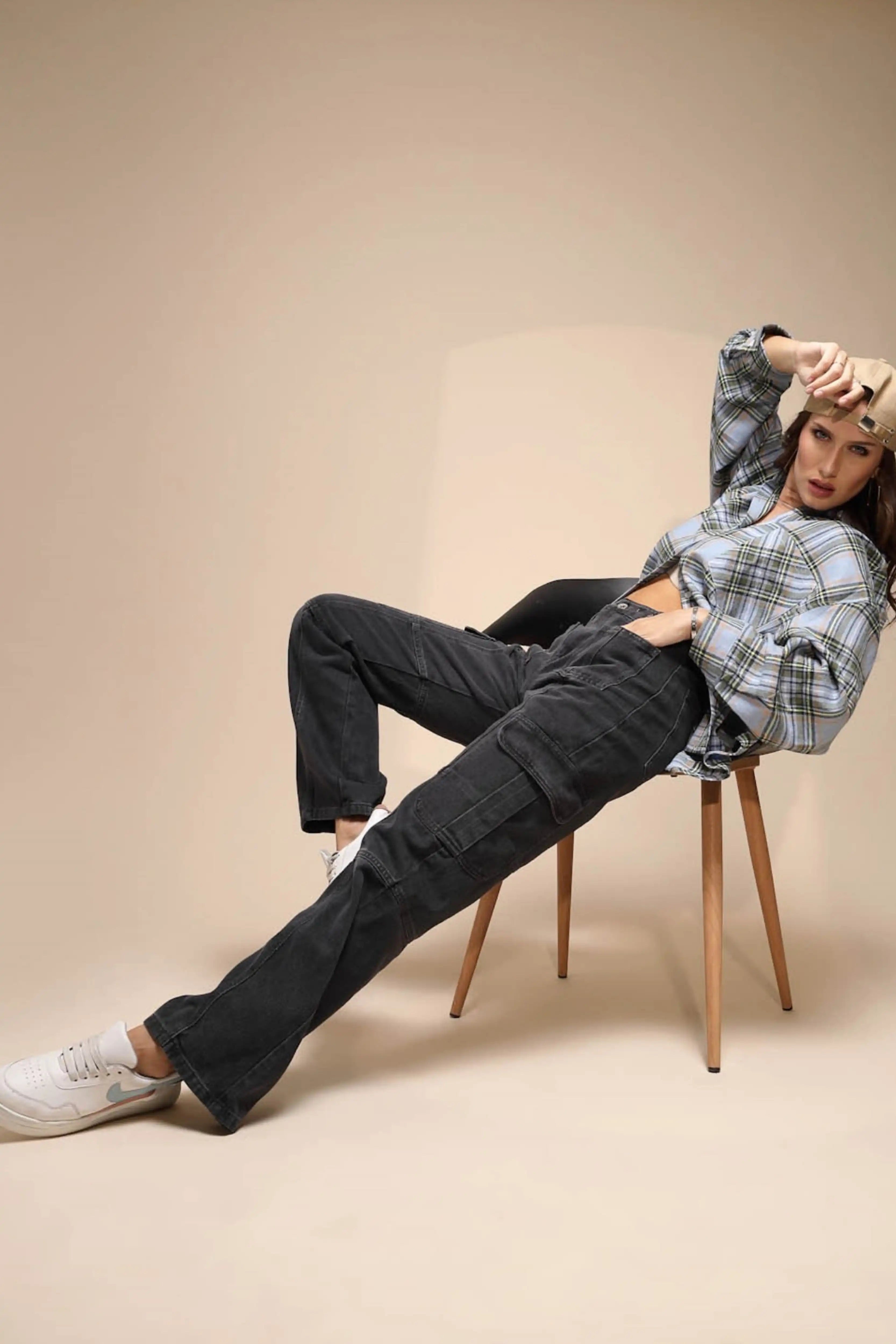 Blue Check Cotton Loose Shirt