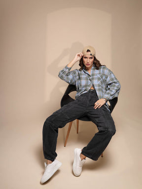 Blue Check Cotton Loose Shirt