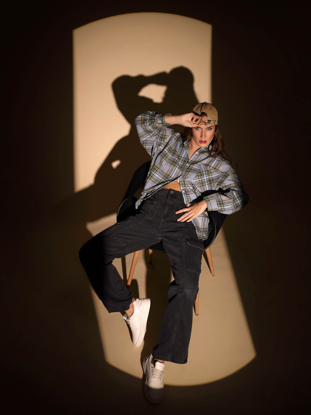 Blue Check Cotton Loose Shirt
