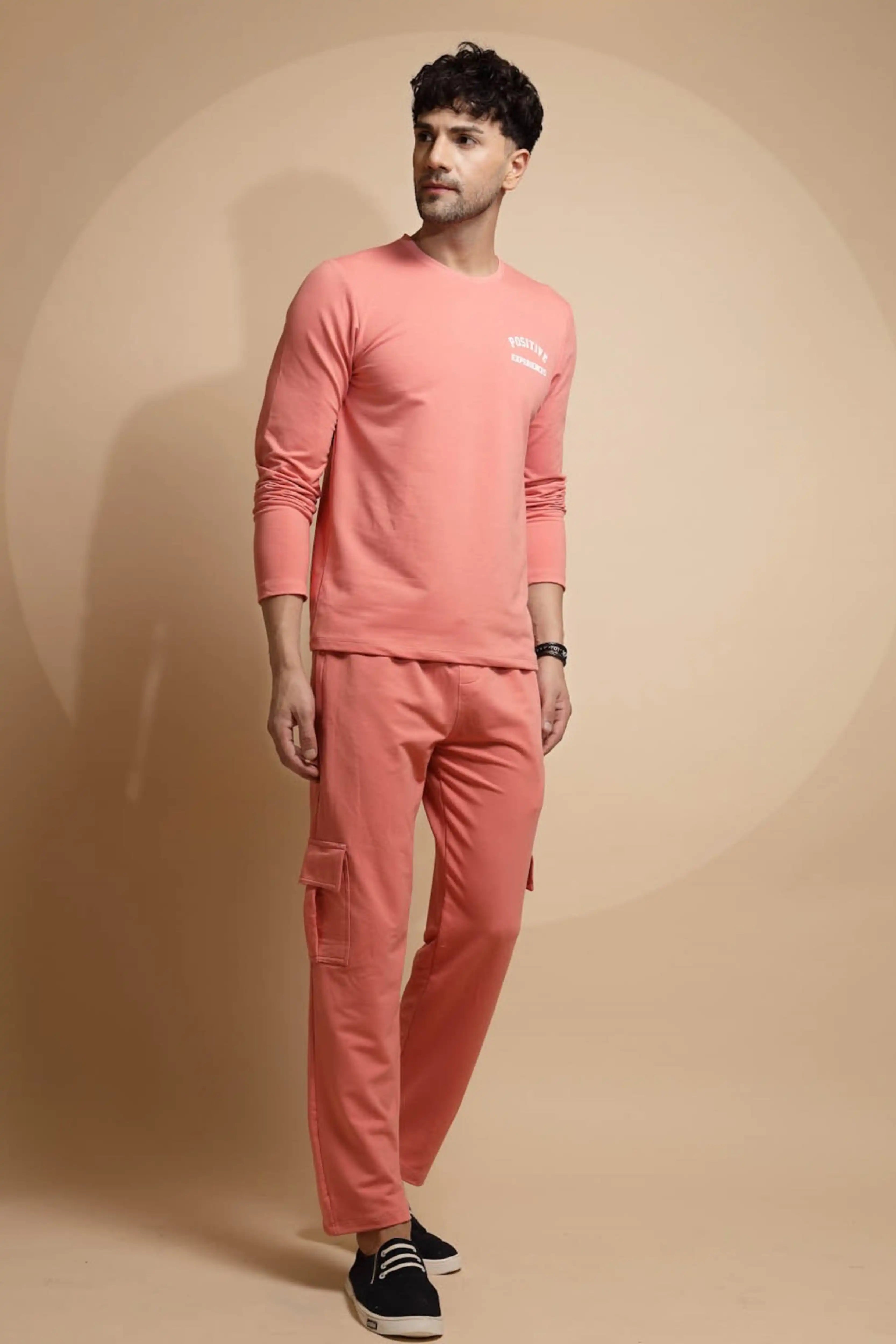 Pink Solid Round Neck Night Set