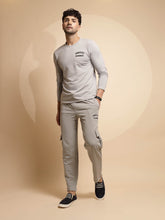 Beige Solid Full Sleeve Round Neck Cotton Blend Night Set