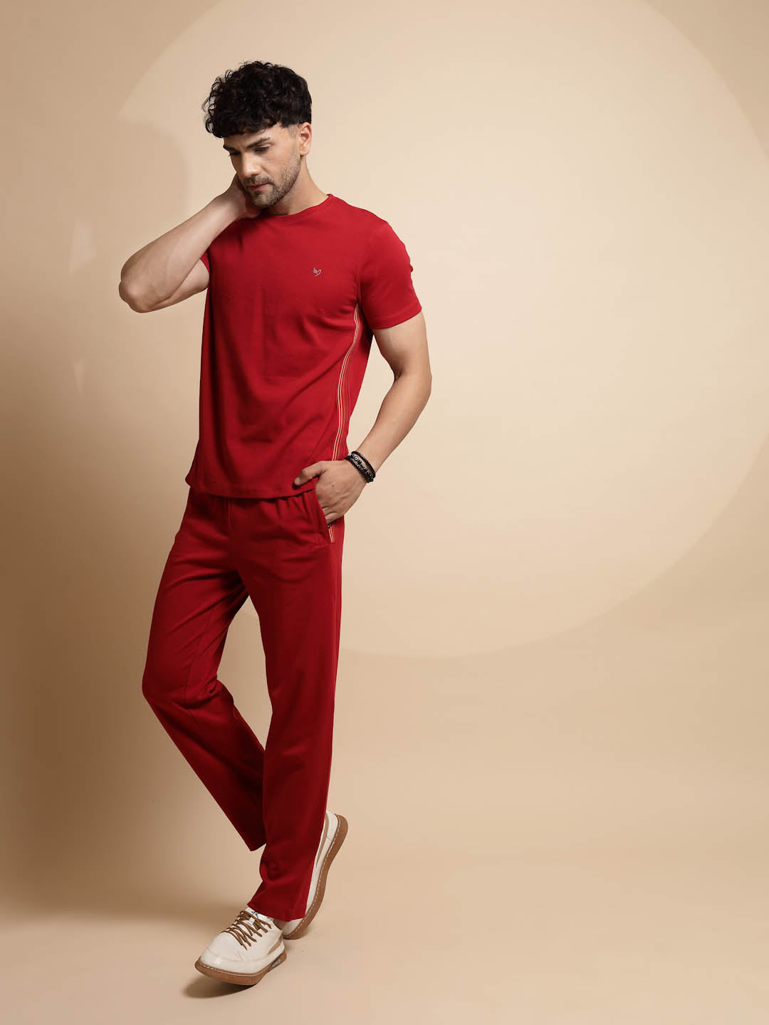 Maroon Solid Half Sleeve Round Neck Night Sets