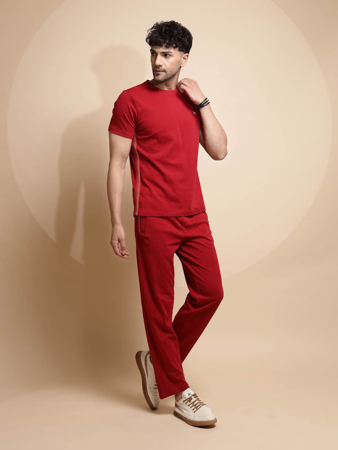 Maroon Solid Half Sleeve Round Neck Night Sets