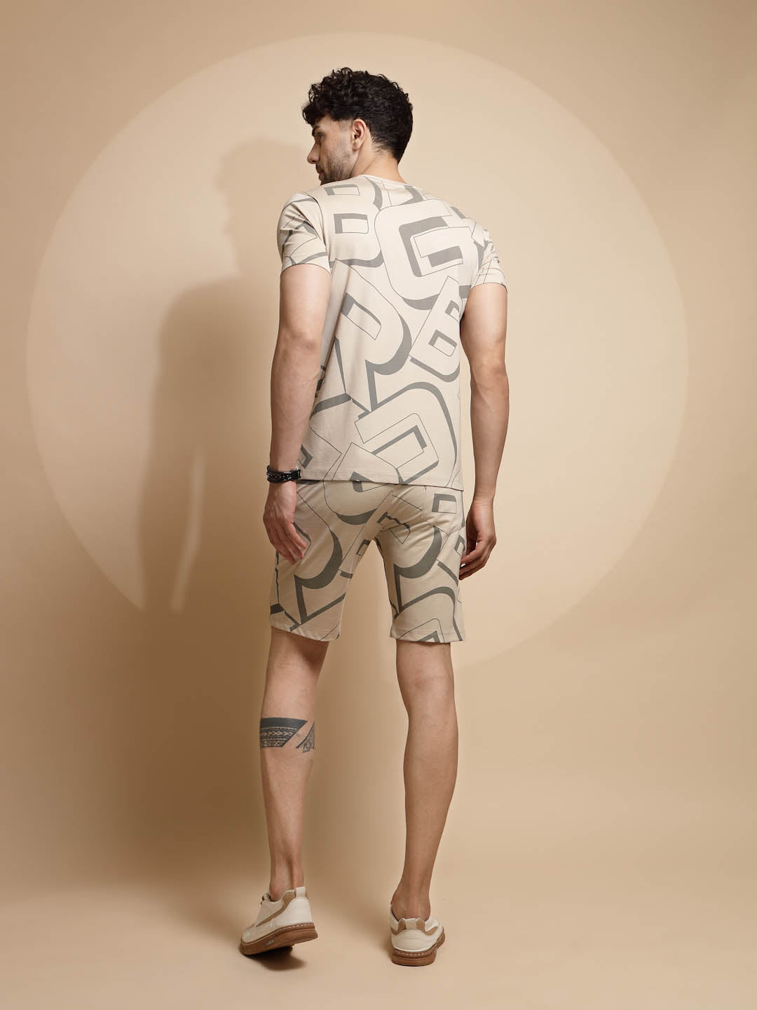 Beige Printed Half Sleeve ester Short Sets - Global Republic