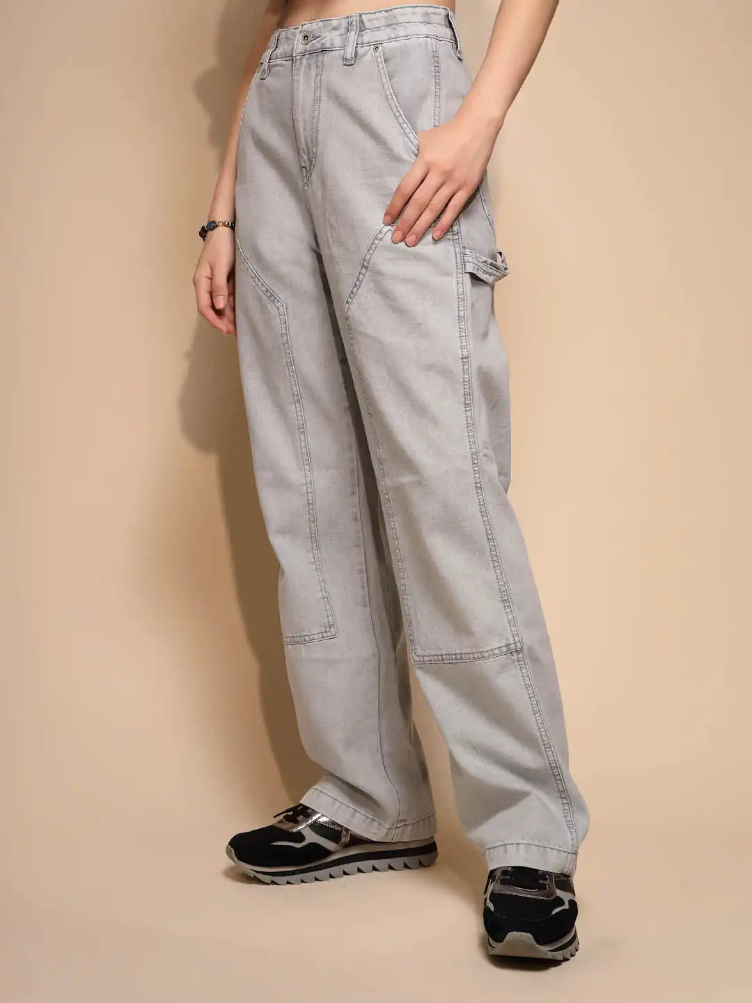 Grey Cotton Blend High Rise Jeans - Global Republic
