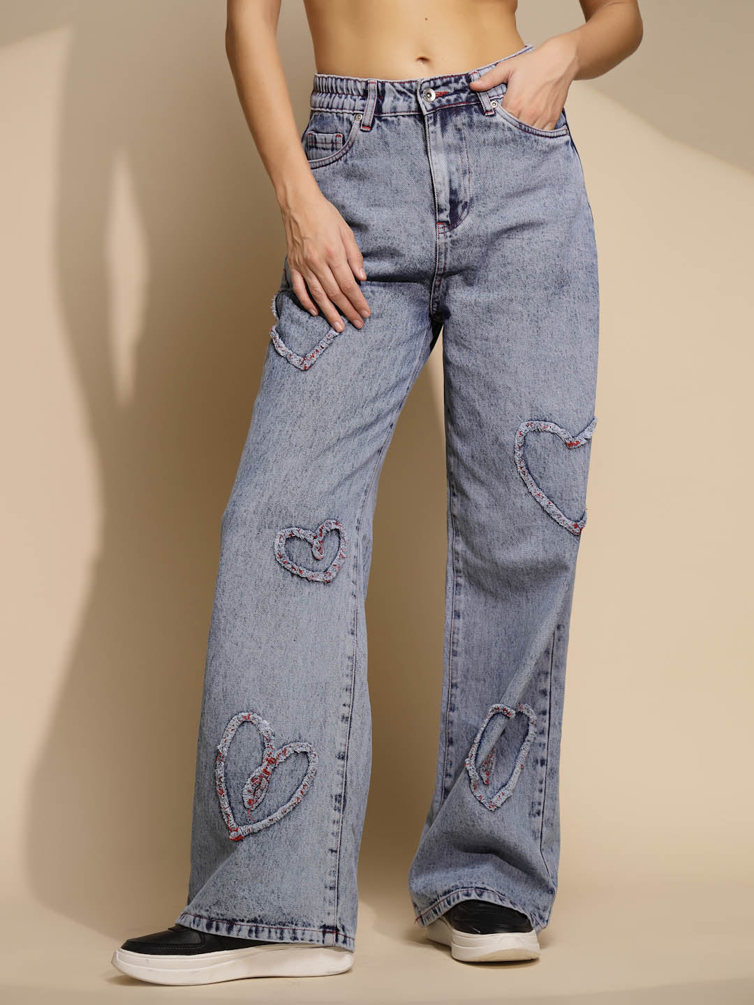Women's Loose Fit Denim Mid Rise Blue Jeans