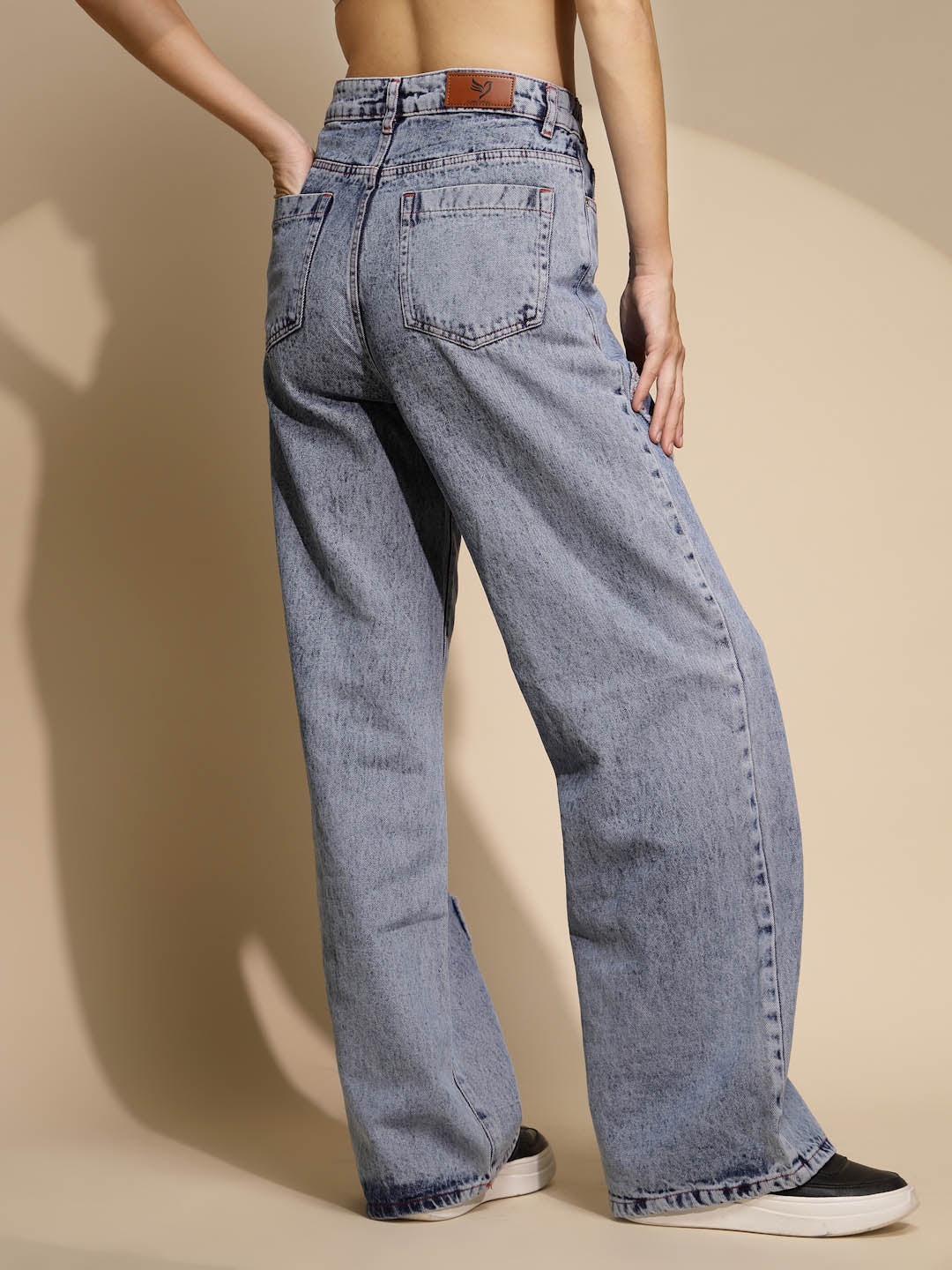 Relaxed Cotton Blend High Rise Blue Jeans - Global Republic