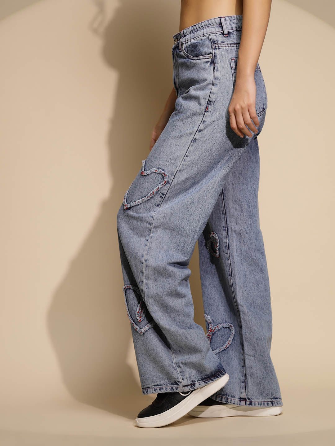 Relaxed Cotton Blend High Rise Blue Jeans - Global Republic