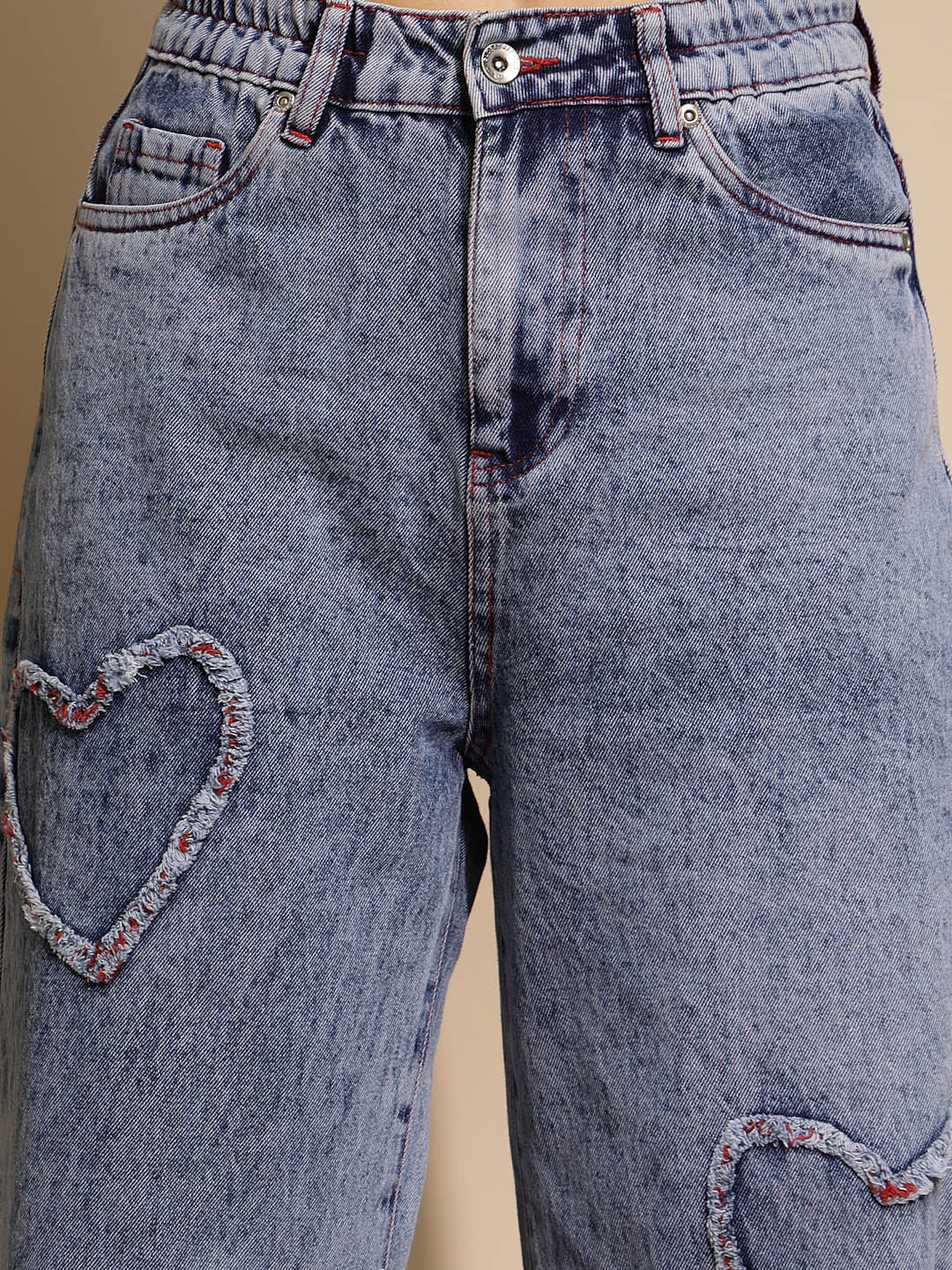 Relaxed Cotton Blend High Rise Blue Jeans - Global Republic