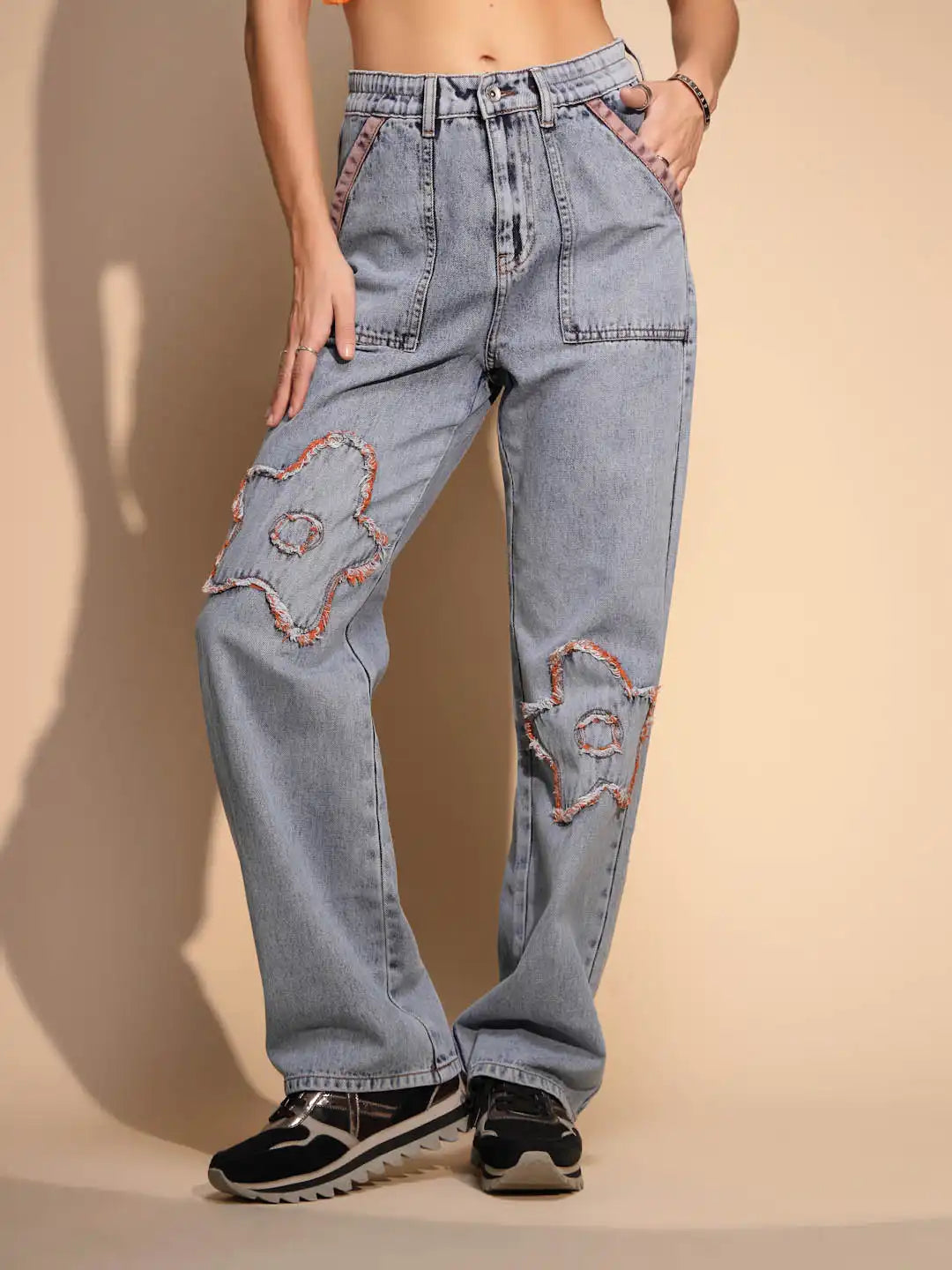 Blue Cotton Blend  Relaxed Fit Jeans - Global Republic