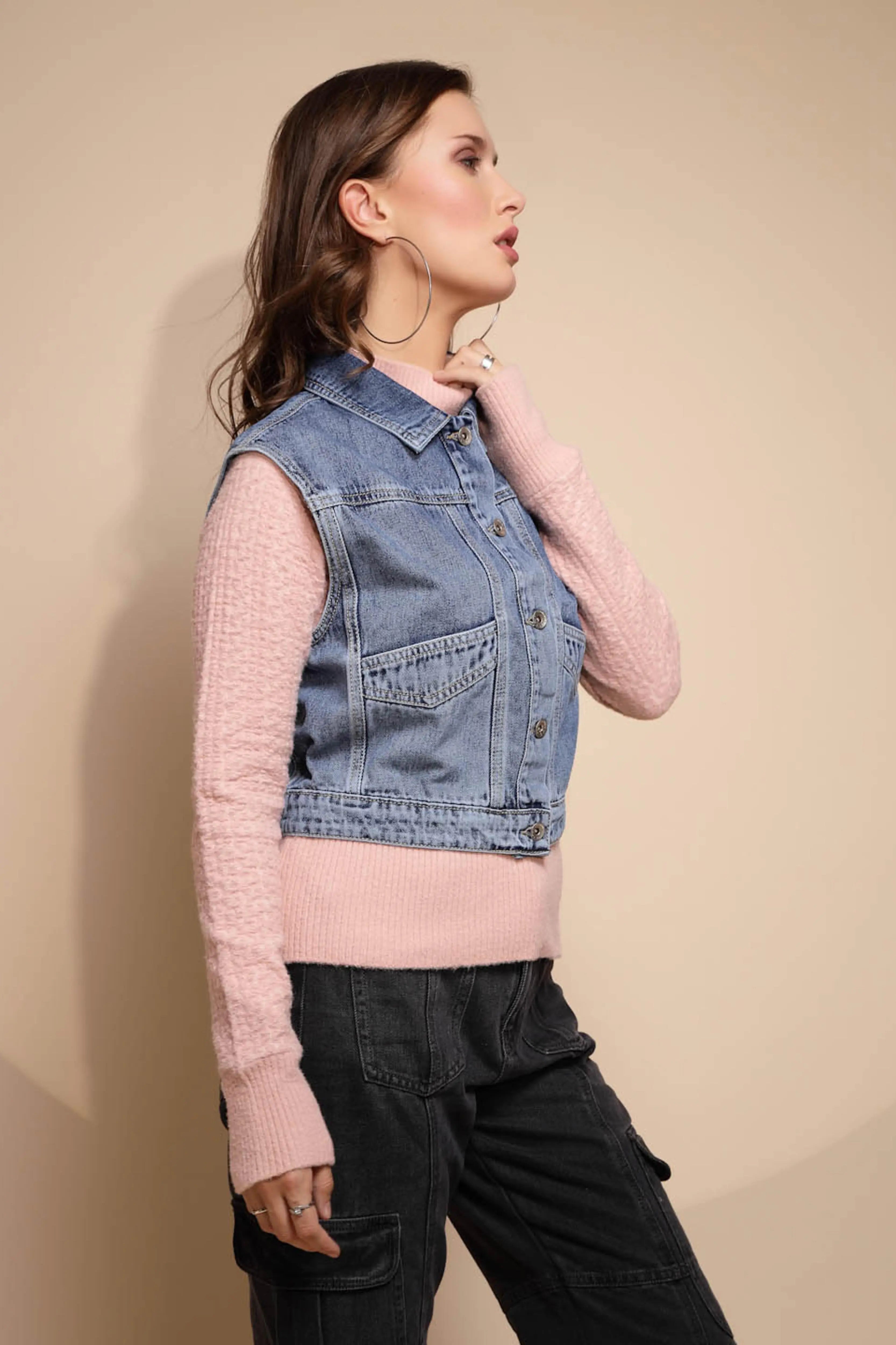 Blue Sleeveless Denim Jacket - Global Republic