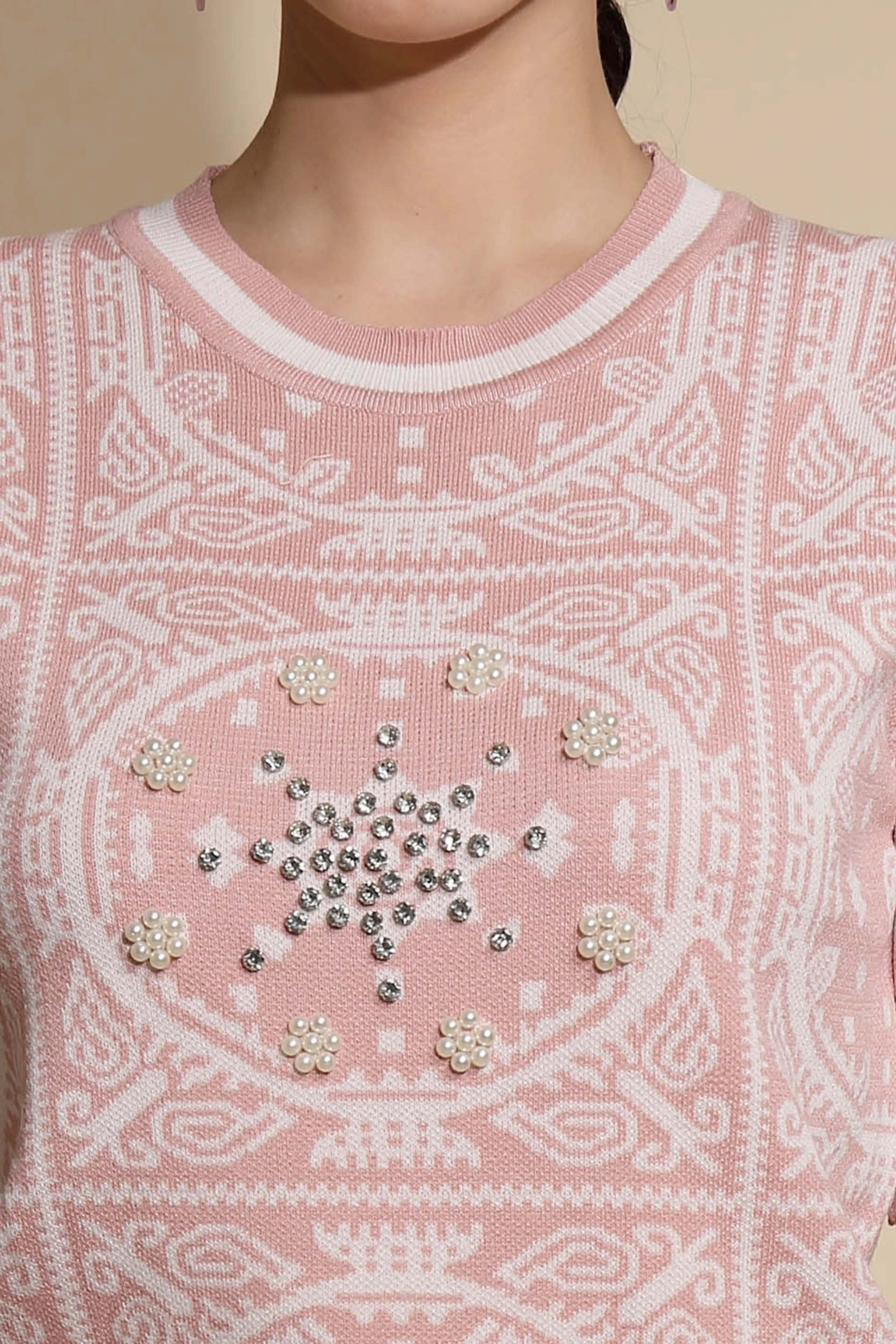 Pink Abstract Print Crew Neck Top - Global Republic