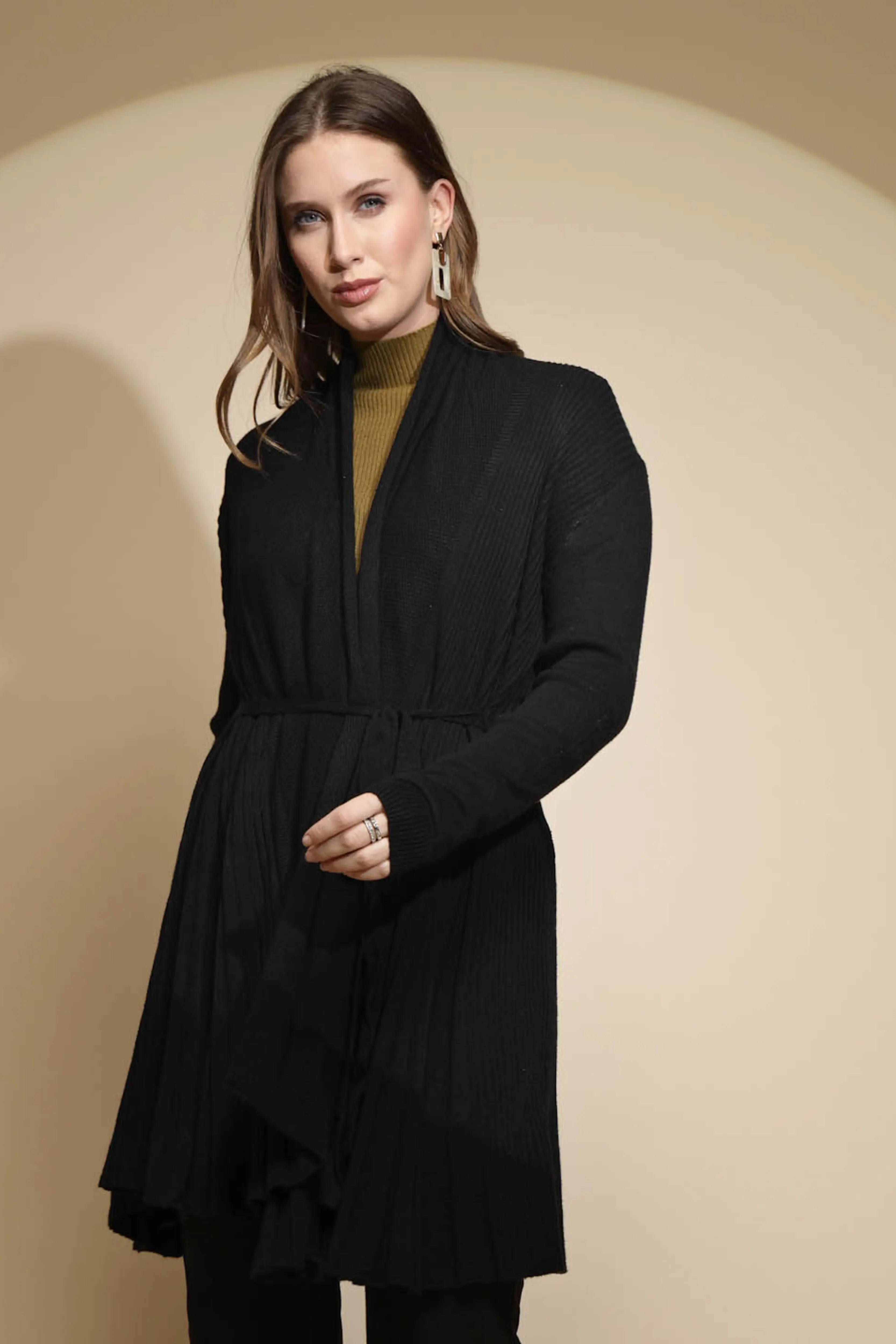 Black Solid Woolen Winter Shrug