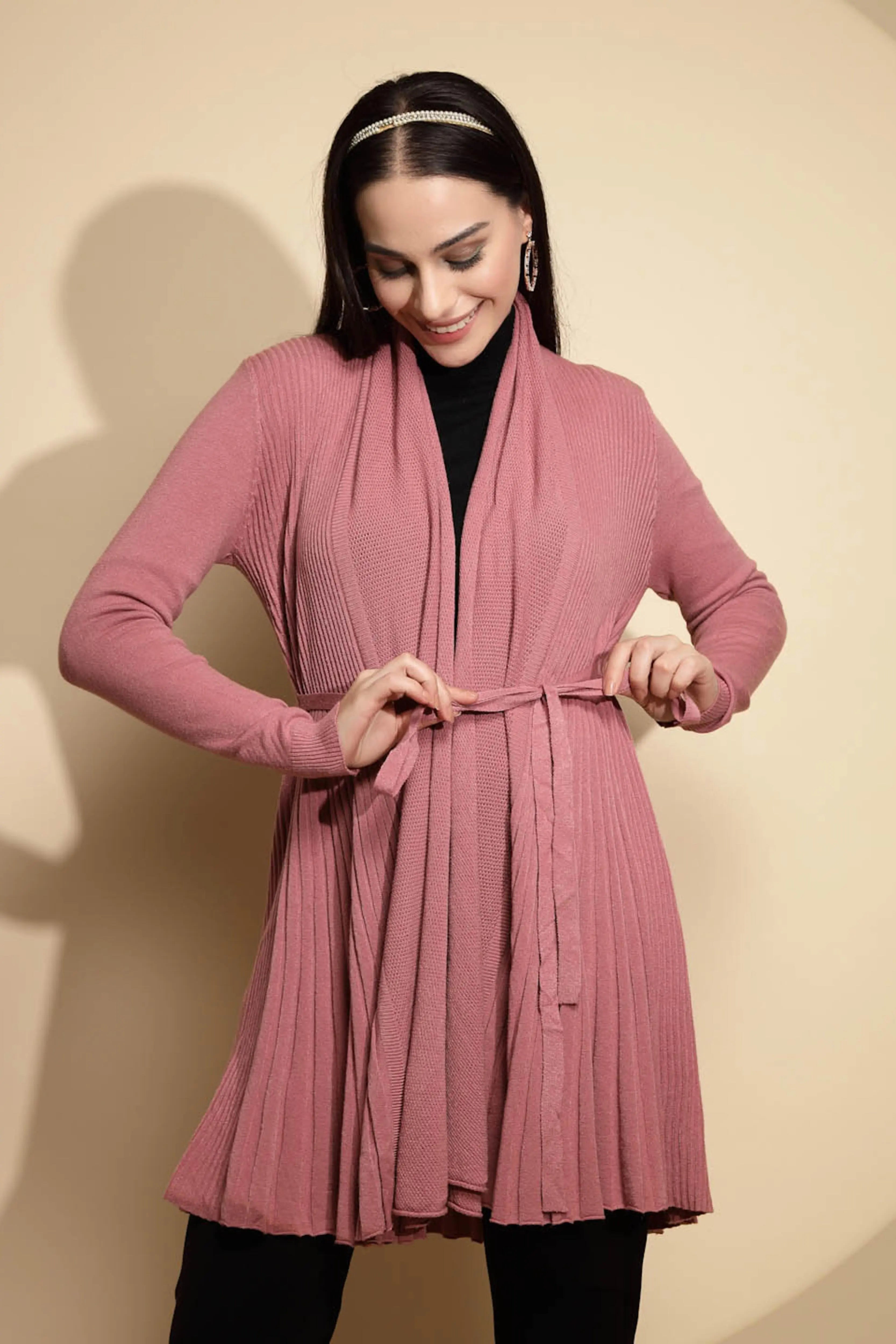 Pink Solid Wool Winter Wrap Shrug - Global Republic