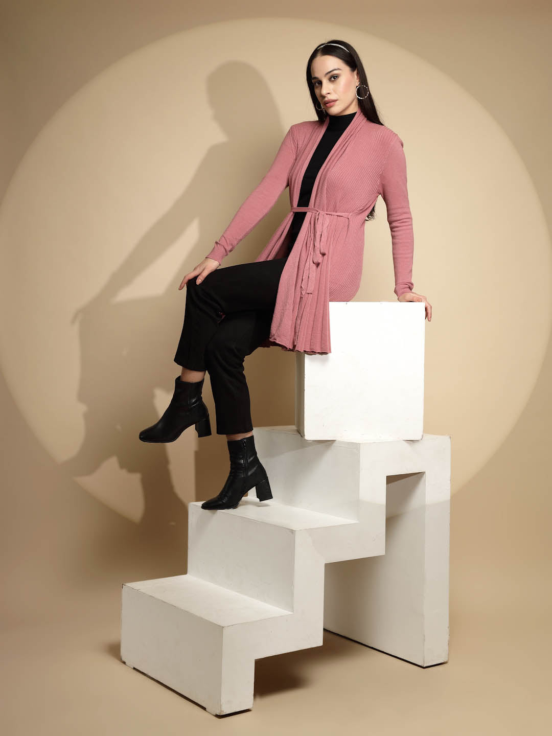 Pink Solid Wool Winter Wrap Shrug - Global Republic
