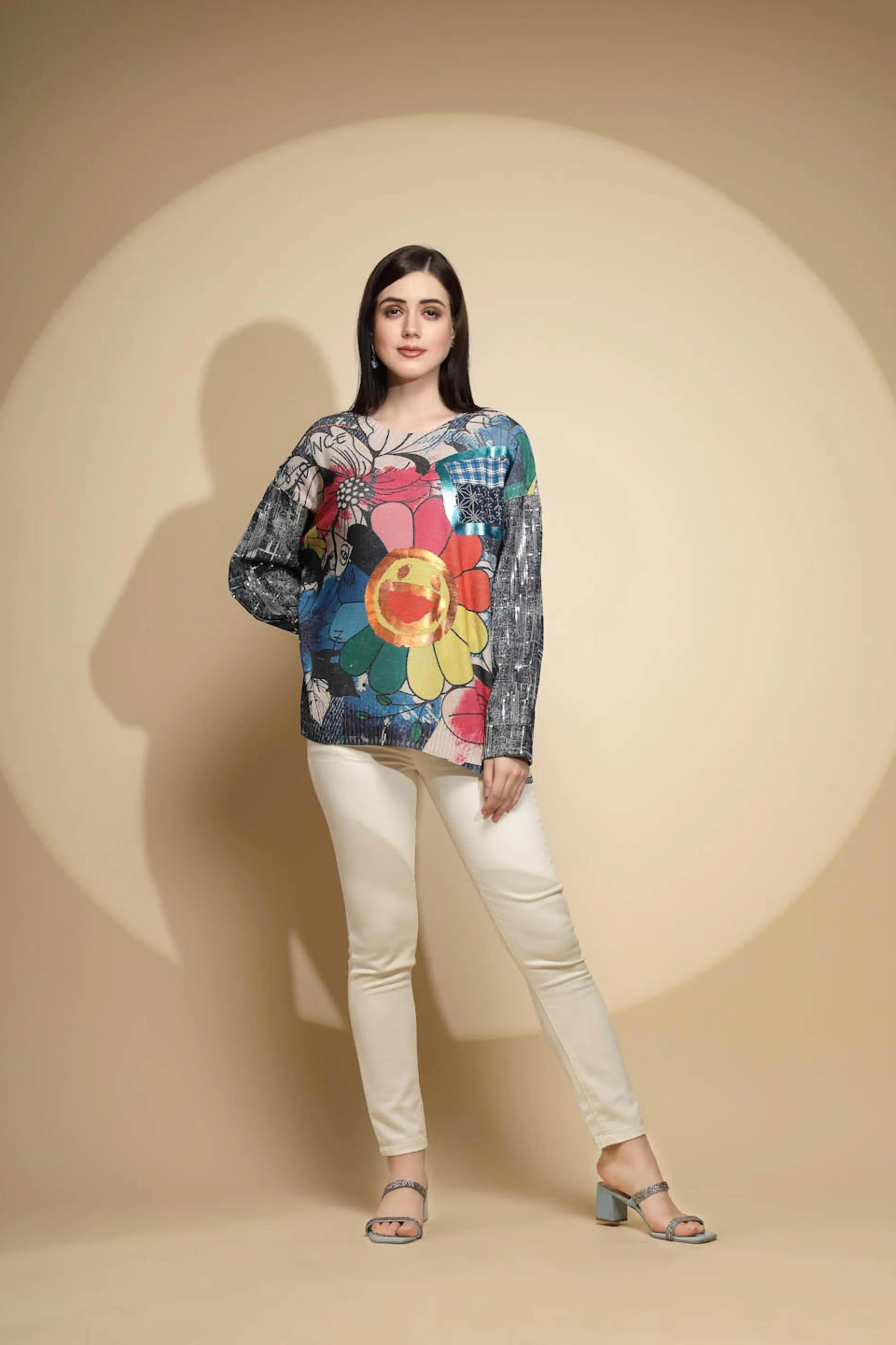 Multicolor Embellished Full Sleeve Round Neck Acrylic Pullover - Global Republic