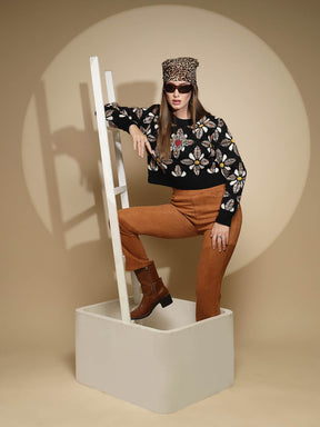 Black Embellished Jacquard Sweater - Global Republic