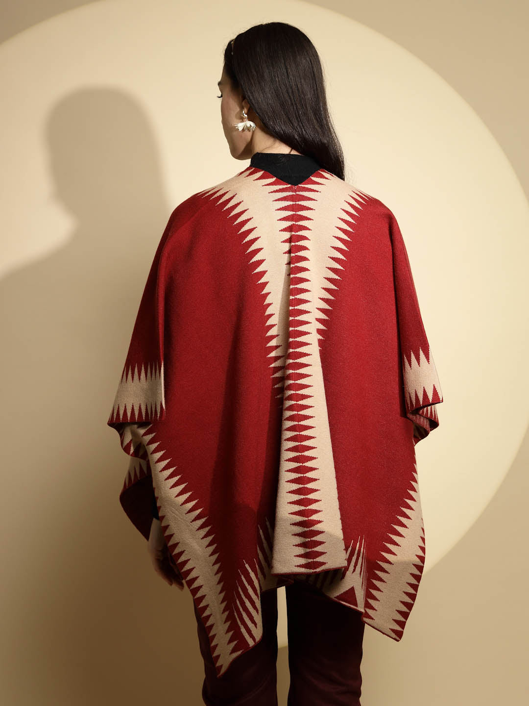 Maroon Abstract Print Winter Shrug