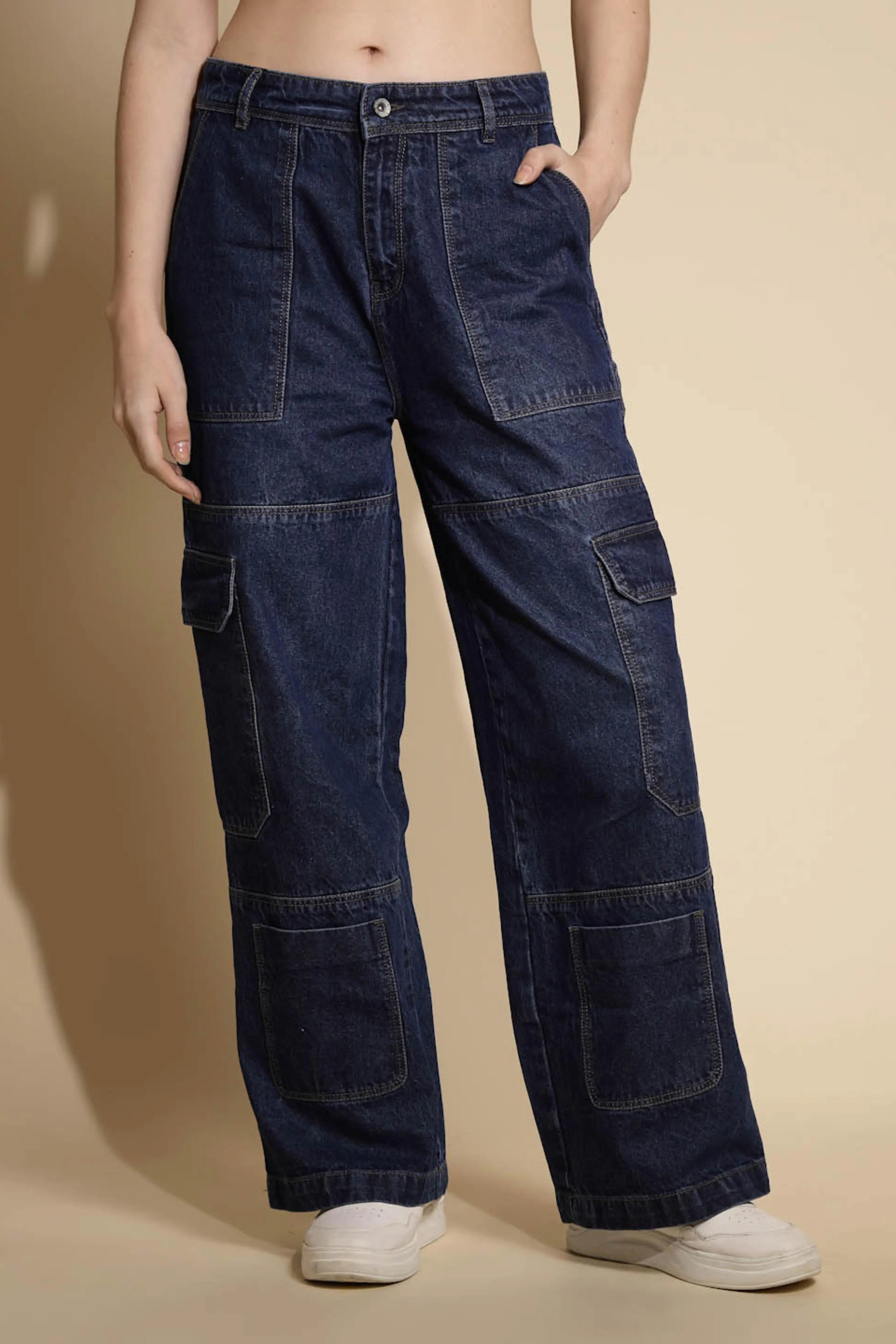 Blue Solid Boyfriend Fit Mid Rise jeans - Global Republic