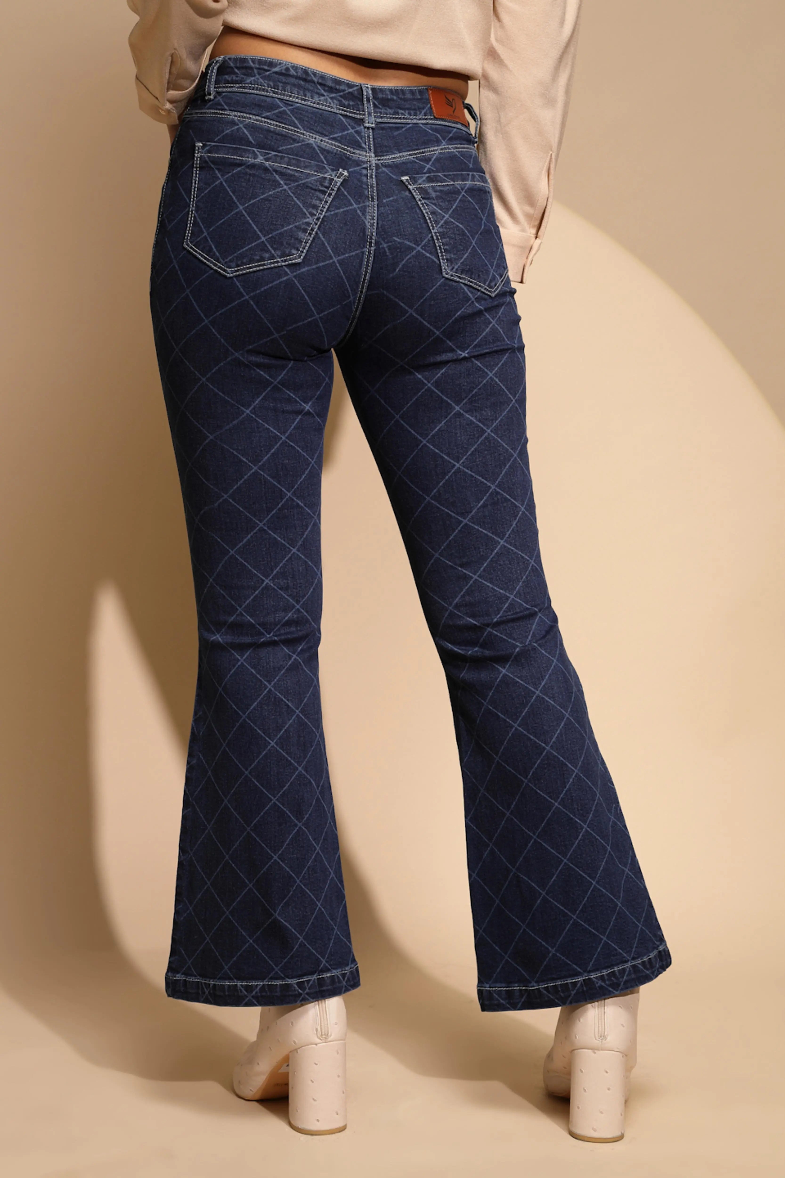 Blue Checkered Bootcut Jeans