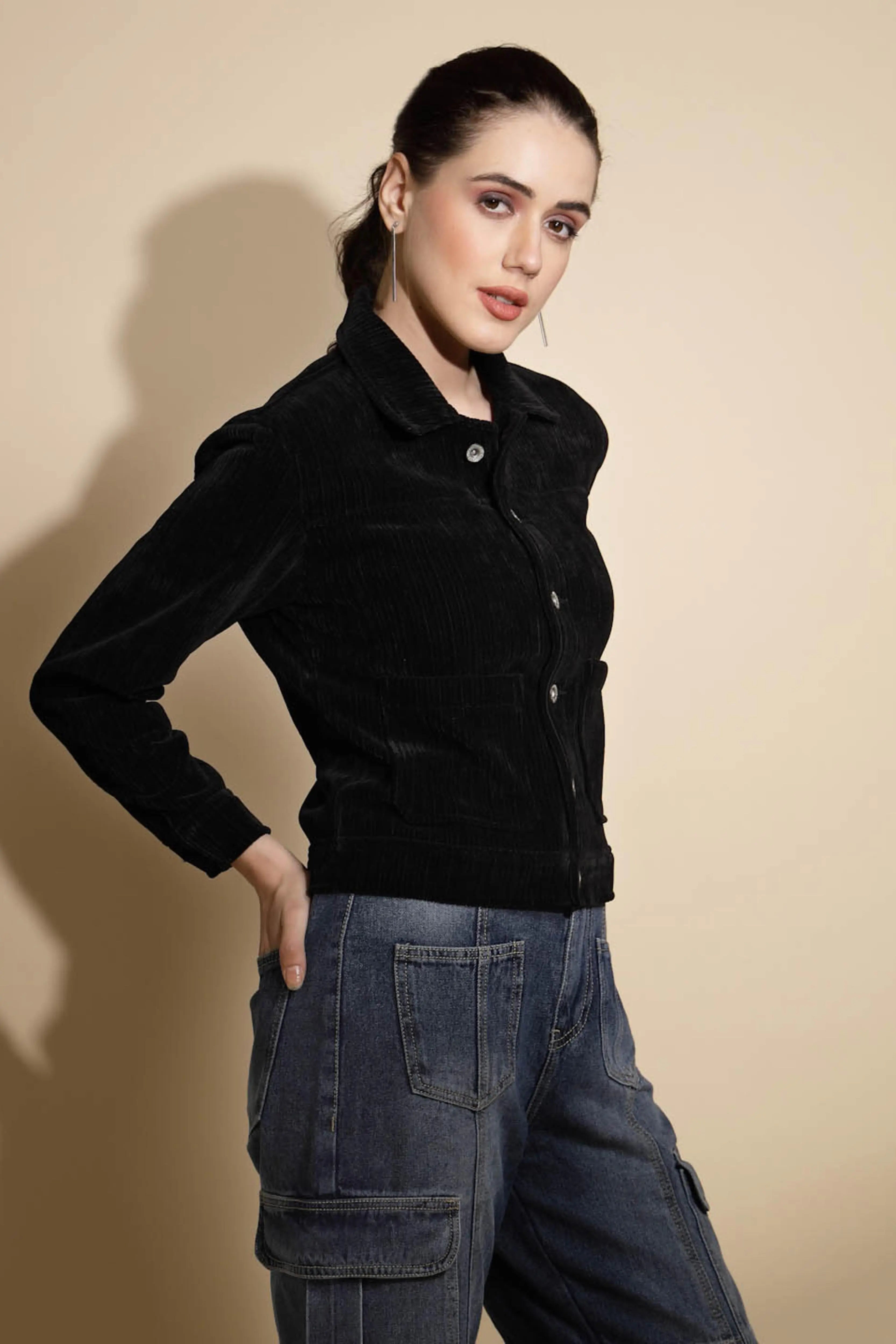 Black Corduroy Suede Jacket - Global Republic