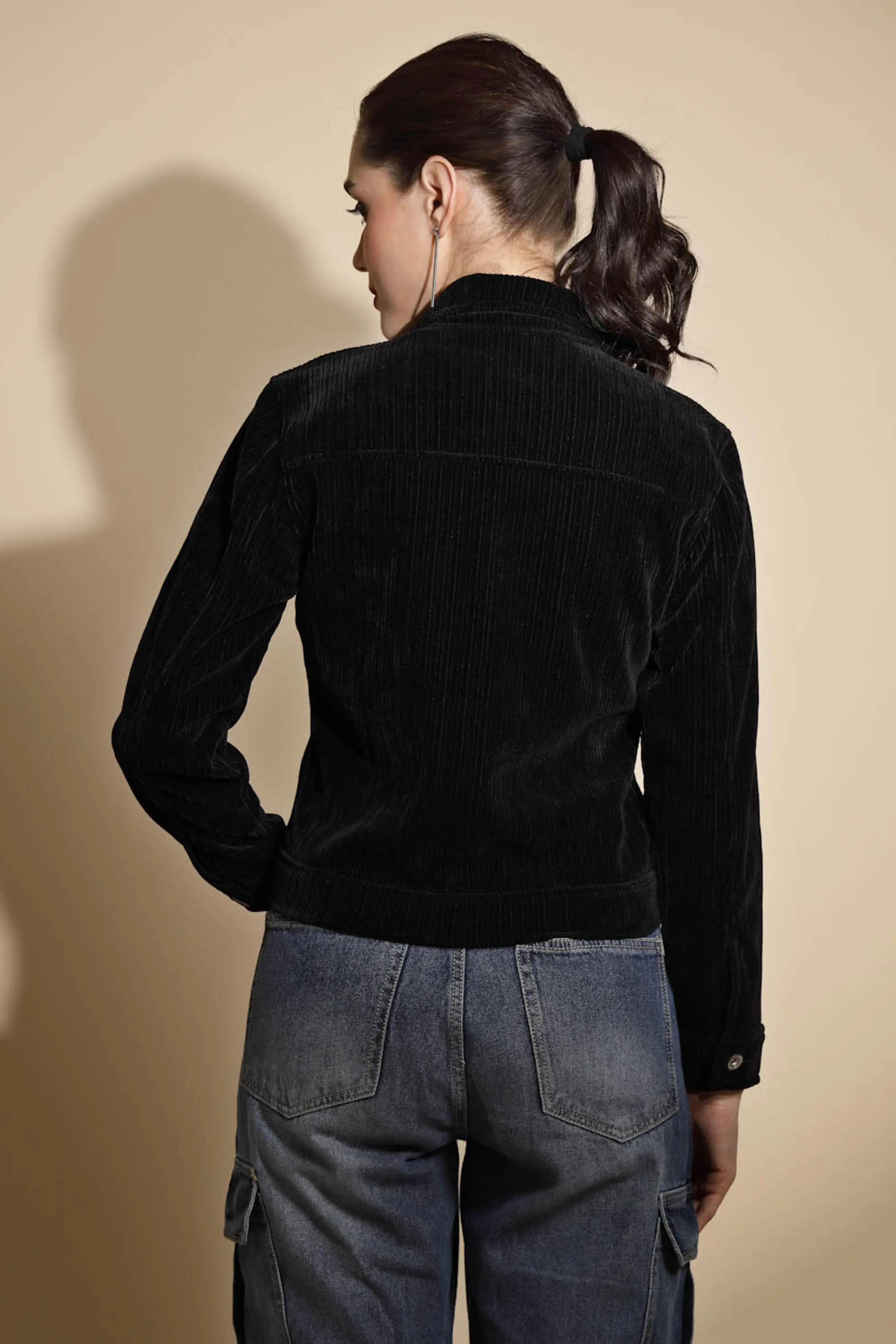 Black Corduroy Suede Jacket - Global Republic