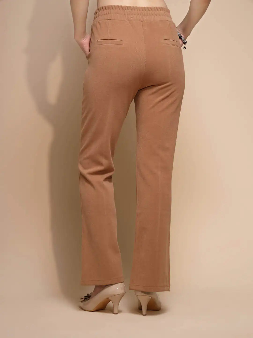 Brown Solid High Rise Trouser For Winter - Global Republic