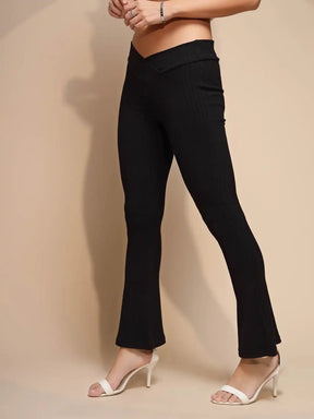 Black Solid Low Rise Polyester Legging