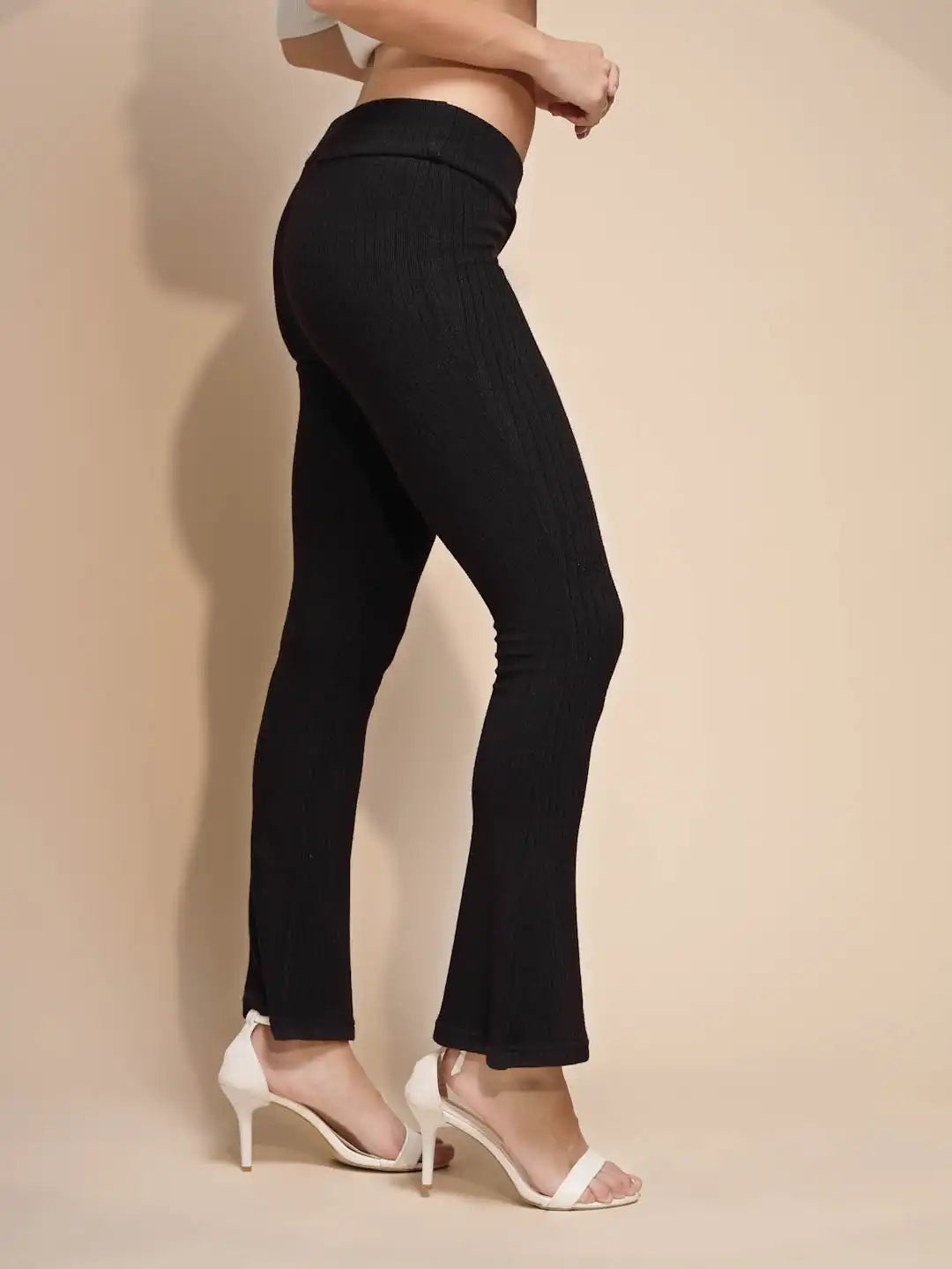 Black Solid Low Rise Polyester Legging