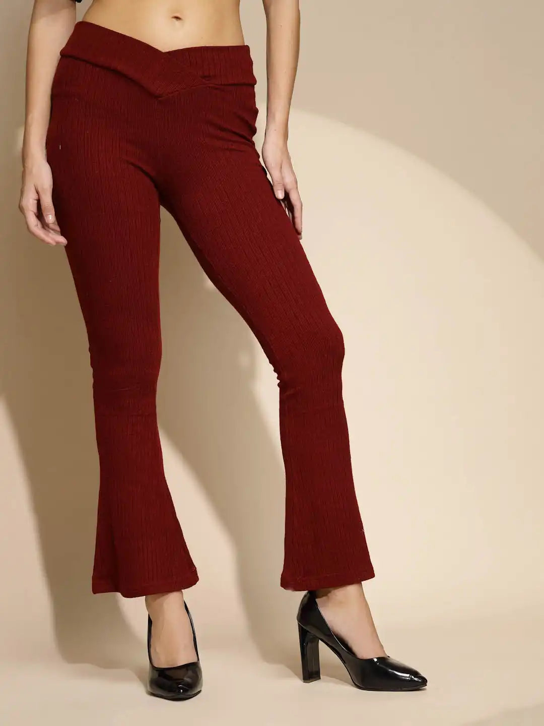 Maroon Solid Low Rise Boot Cut Legging For Girl's & Women