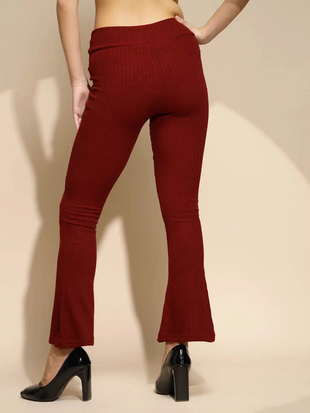 Maroon Solid Low Rise Boot Cut Legging For Girl's & Women