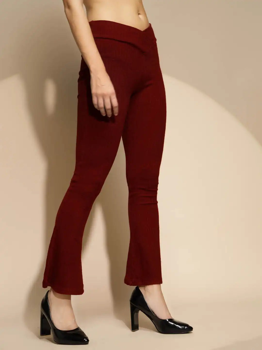 Maroon Solid Low Rise Boot Cut Legging For Girl's & Women