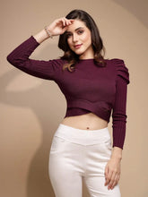 Purple Solid Roundneck Acrylic Pullover