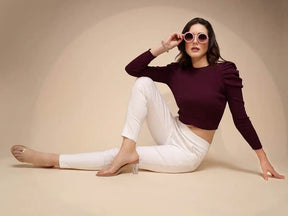 Purple Solid Roundneck Acrylic Pullover